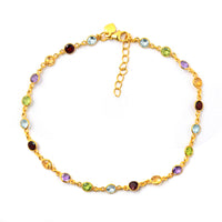 5.93 Ct Round Garnet, Peridot, Blue Topaz, Citrine, Amethyst 925 Sterling Silver Anklet