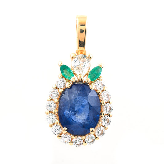 2.50 Ct Oval Mixed Cut Natural Sapphire 14K Gold Pendant