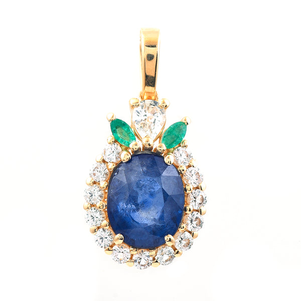 2.50 Ct Oval Mixed Cut Natural Sapphire 14K Gold Pendant