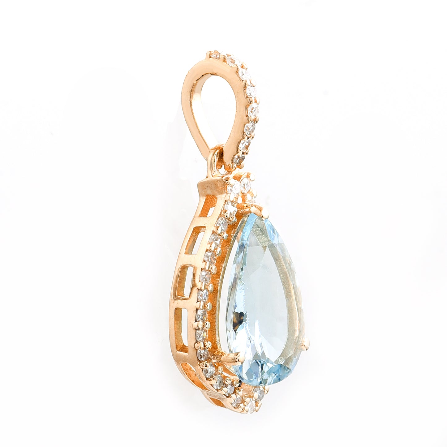 1.25 Ct Pear Mixed Cut Natural Aquamarine 14K Gold Pendant
