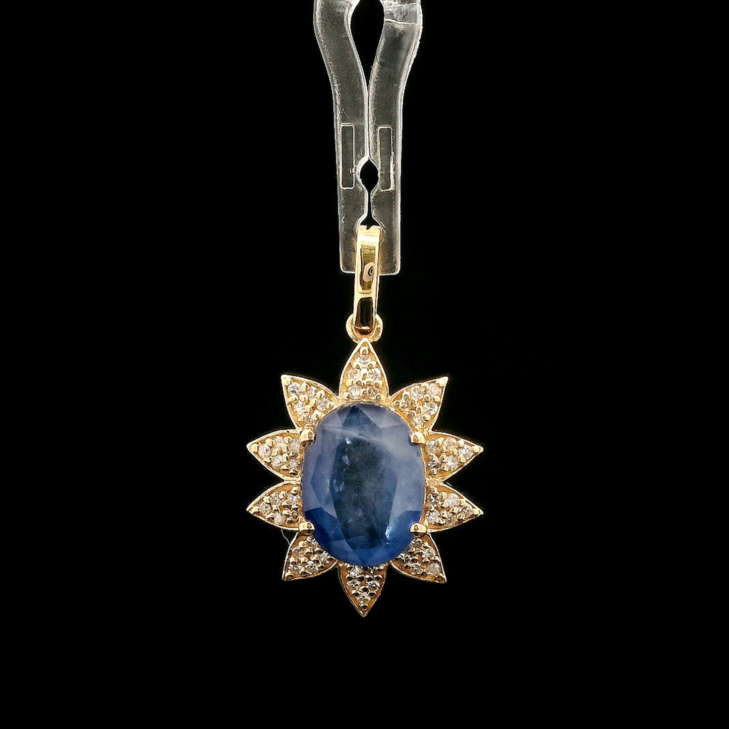 3.24 Ct Oval Mixed Cut Natural Sapphire 14K Gold Pendant