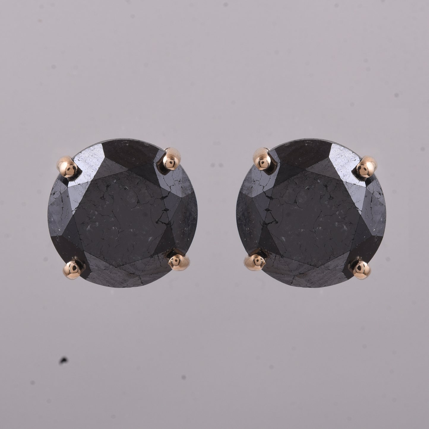6.57 Ct Round Black Diamond 14K Gold Earrings