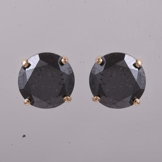6.57 Ct Round Black Diamond 14K Gold Earrings