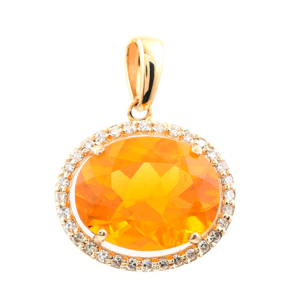 1.85 Ct Oval Mixed Cut Natural Fire Opal 14K Gold Pendant