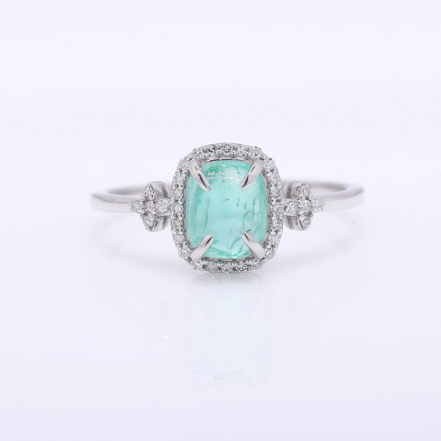 1.25 Ct Oval Cabochon Cut Natural Emerald 950 Platinum Ring
