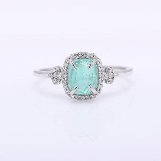 1.25 Ct Oval Cabochon Cut Natural Emerald 950 Platinum Ring