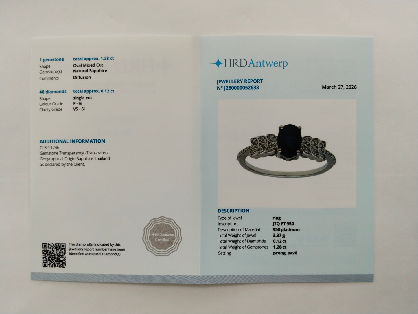 1.40 Ct Oval Mixed Cut Natural Sapphire 950 Platinum Ring