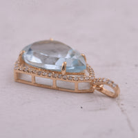 4.61 Ct Pear Mixed Cut Natural Aquamarine 14K Gold Pendant