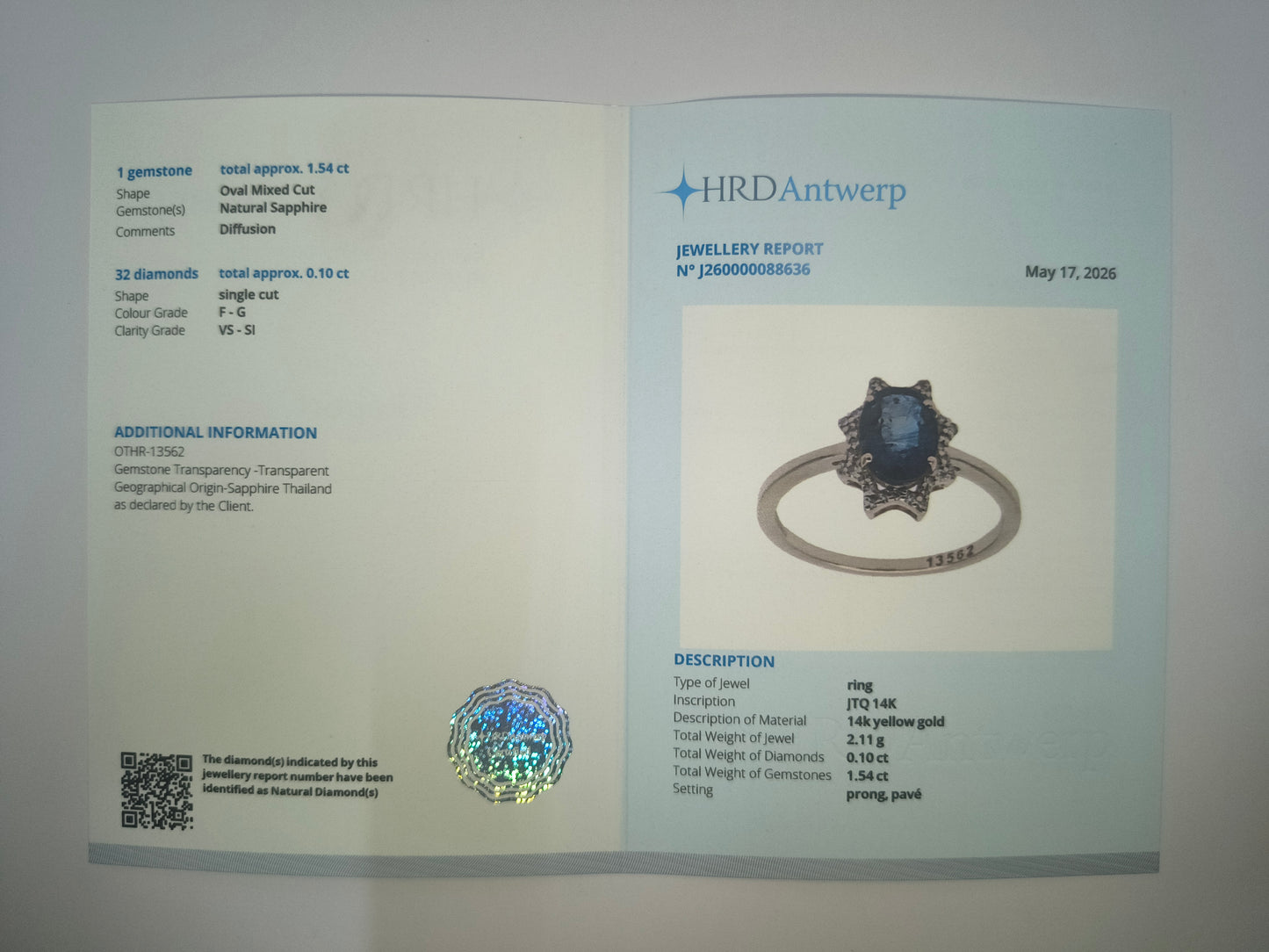 1.78 Ct Oval Mixed Cut Natural Sapphire 14K Gold Ring