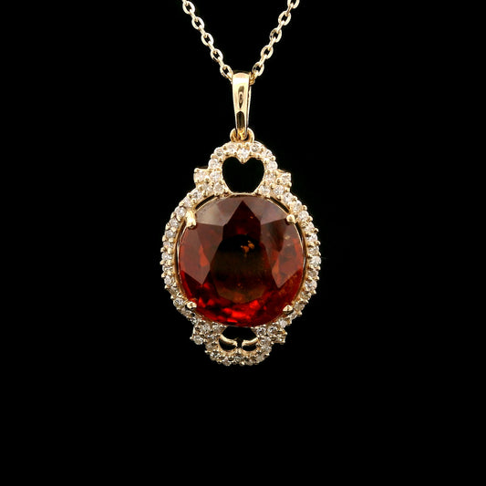 5.74 Ct Oval Hessonite 14K Gold Pendant