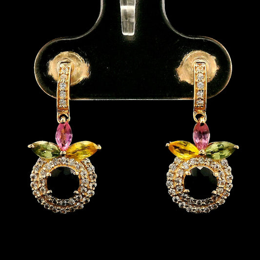 1.67 Ct Round Sapphire 14K Gold Earrings