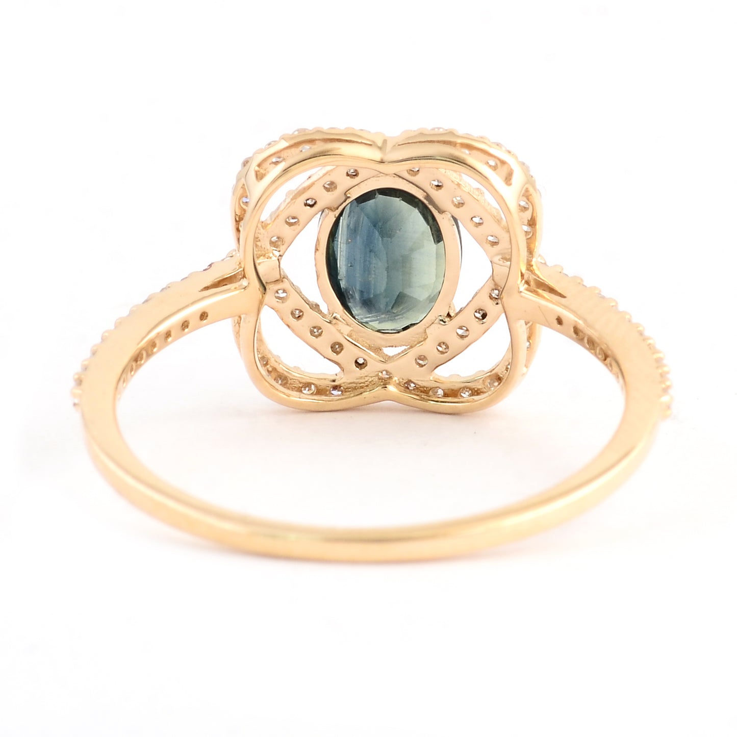 1.07 Ct Oval Mixed Cut Natural Corunum Green Sapphire 14K Gold Ring