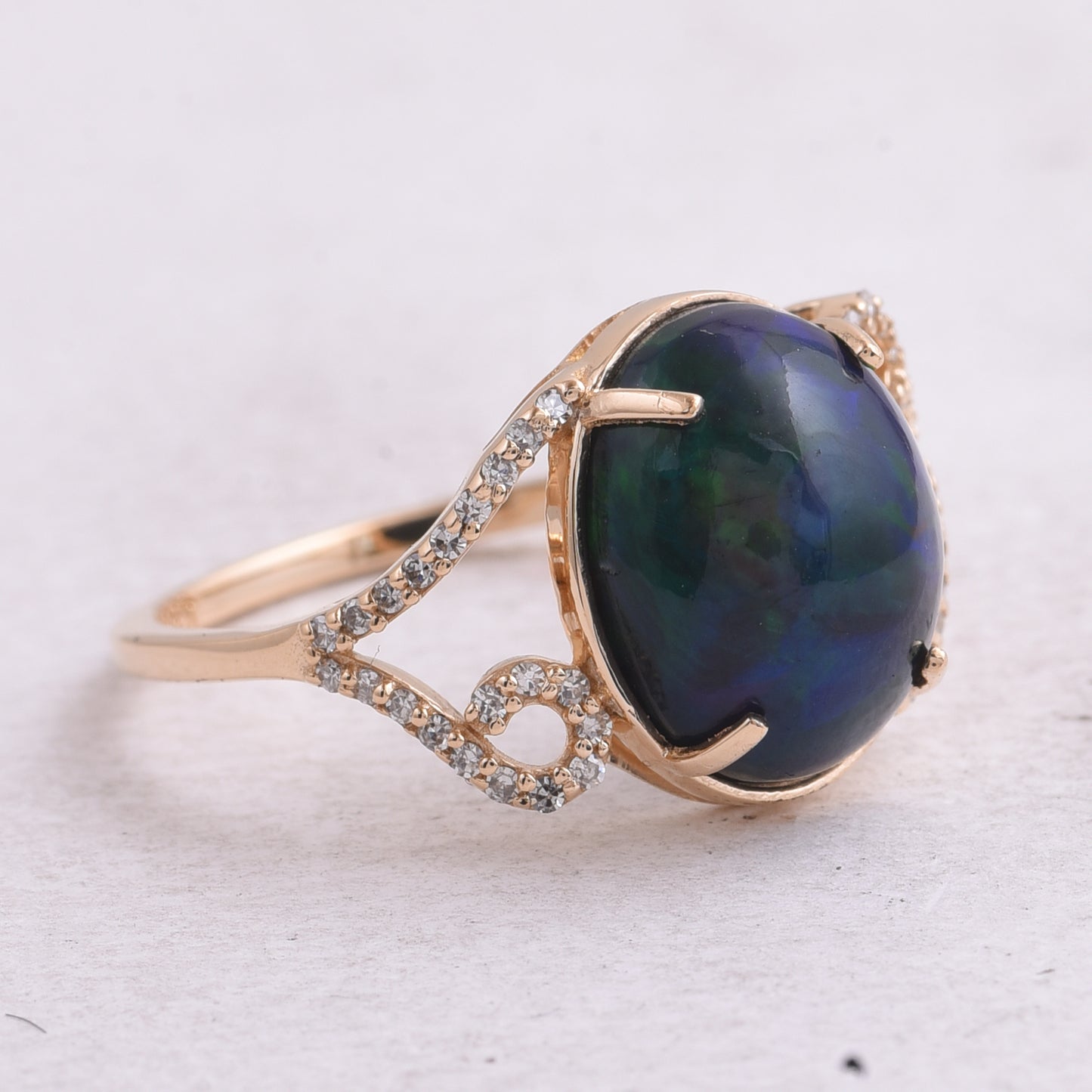 2.89 Ct Oval Cabochon Cut Natural Black Opal 14K Gold Ring