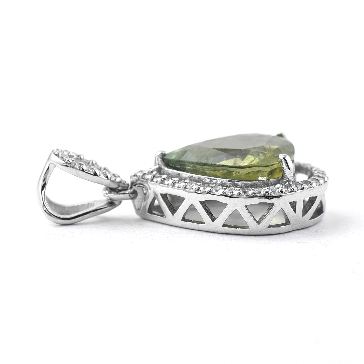 2.96 Ct Pear Mixed Cut Natural Green Sapphire 950 Platinum Pendant