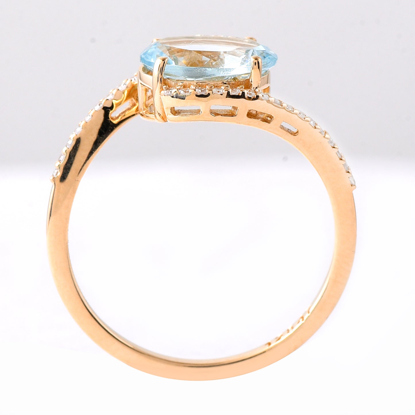 1.41 Ct Oval Mixed Cut Natural Aquamarine 14K Gold Ring