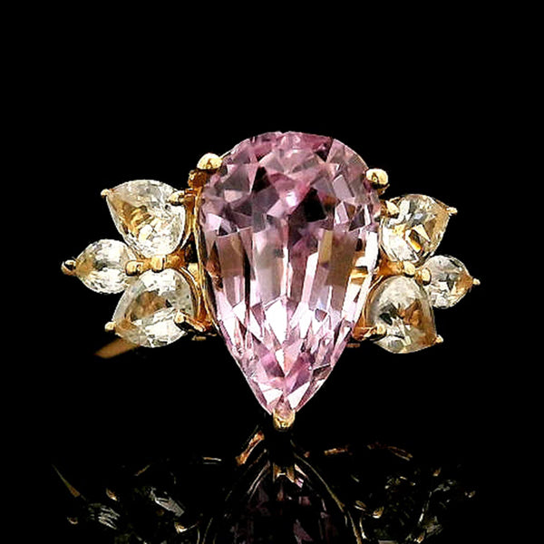 4.60 Ct Pear Kunzite 14K Gold Ring