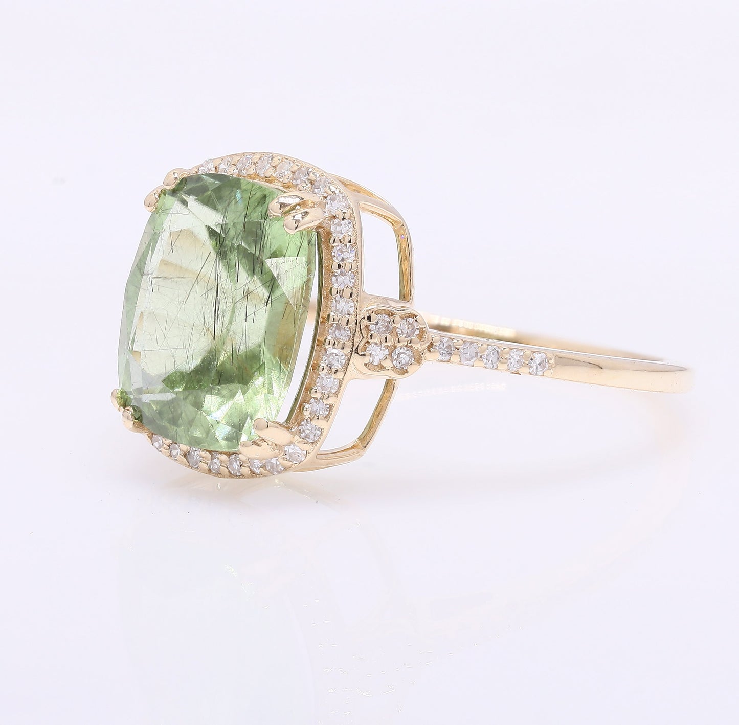 4.01 Ct Cushion Mixed Cut Natural Peridot 14K Gold Ring