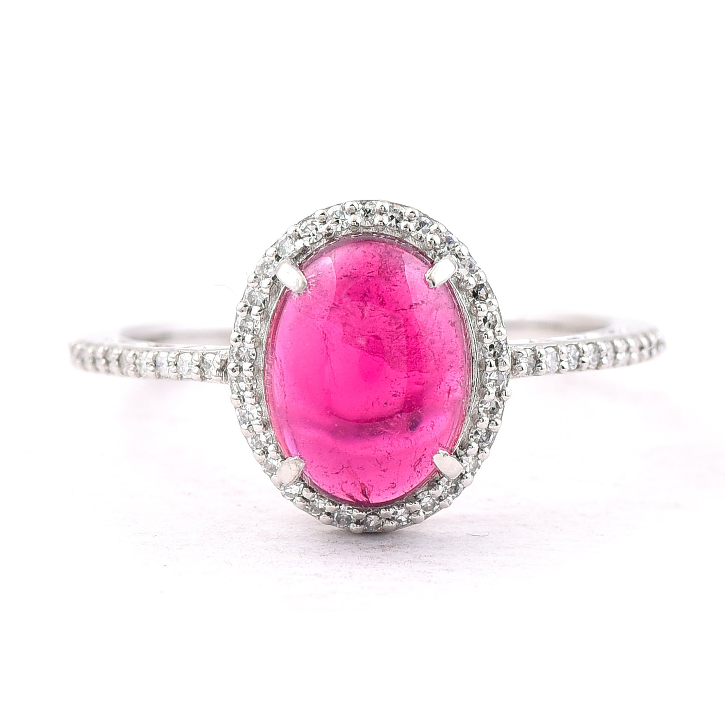 2.11 Ct Oval Cabochon Cut Natural Rubellite 950 Platinum Ring
