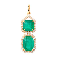 3.35 Ct Octagon Step Cut, Cushion Mixed Cut Natural Emerald 14K Gold Pendant
