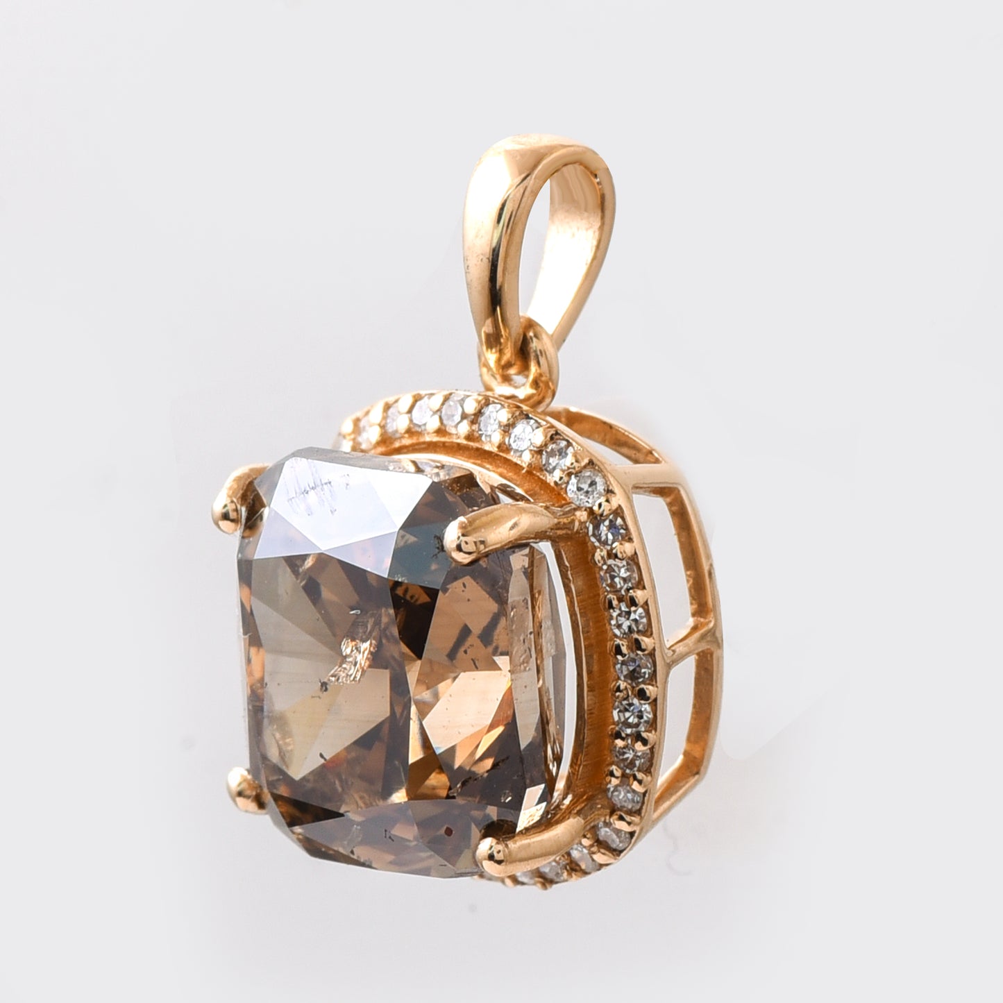 5.10 Ct Cushion Brown Diamond 14K Gold Pendant