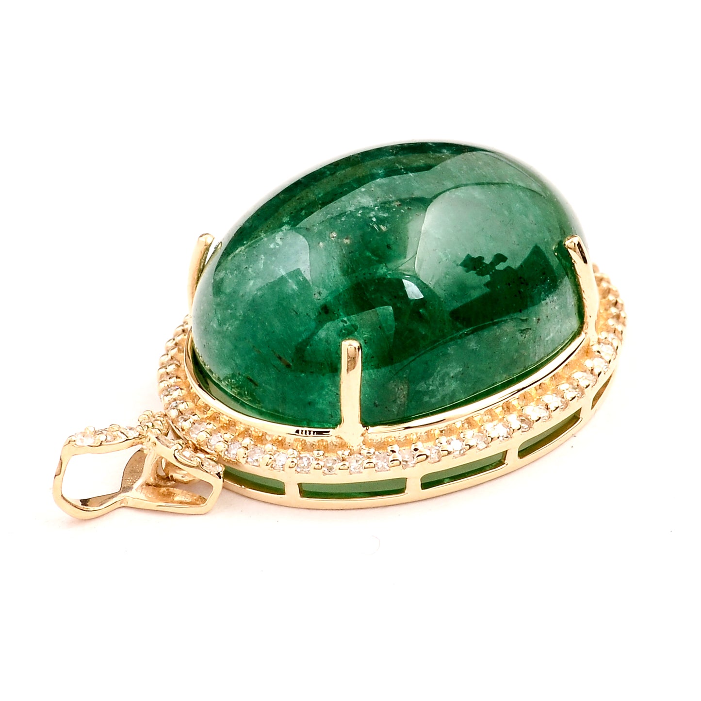 18.47 Ct Oval Cabochon Emerald 14K Gold Pendant