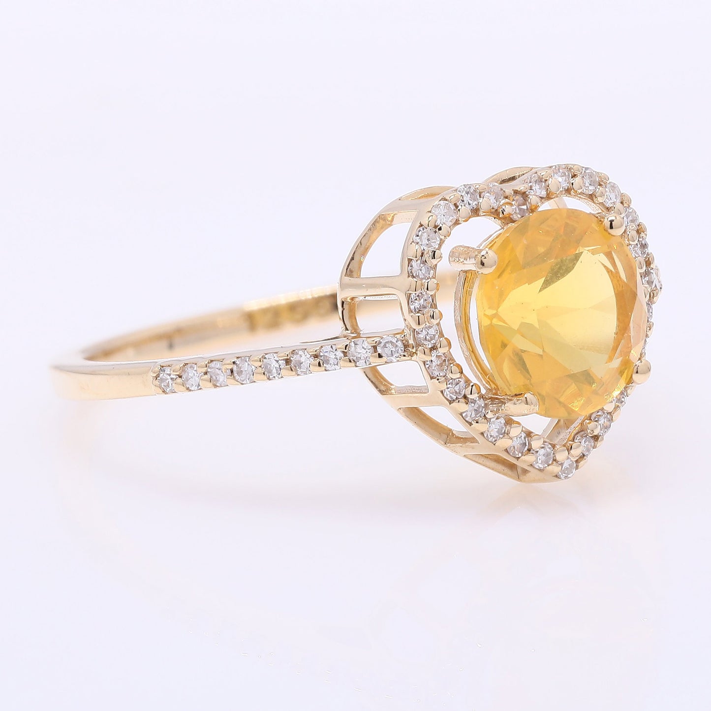 0.99 Ct Round Mixed Cut Natural Fire Opal 14K Gold Ring