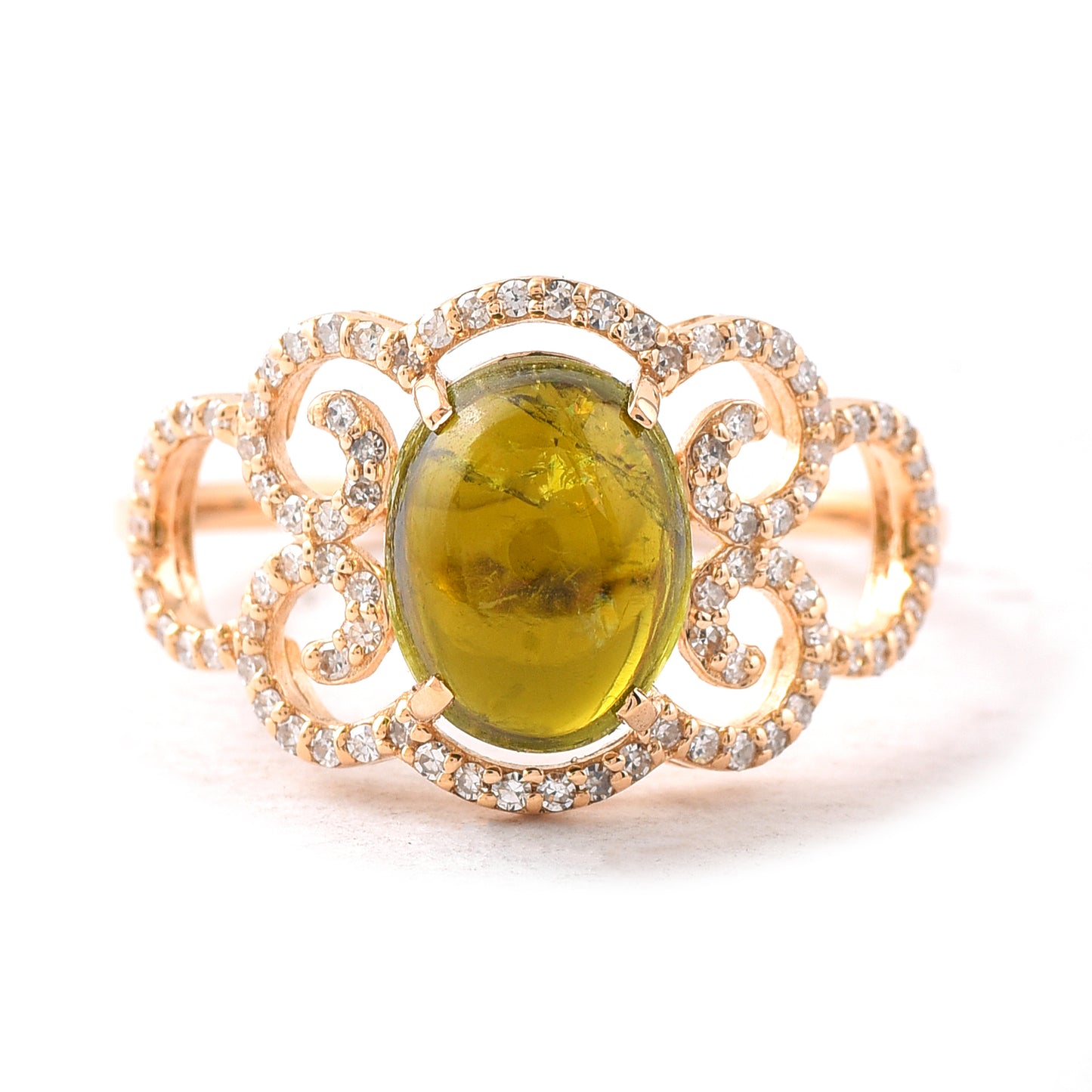 2.72 Ct Oval Cabochon Cut Natural Green Tourmaline 14K Gold Ring