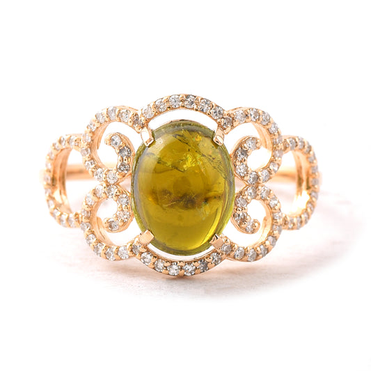 2.72 Ct Oval Cabochon Cut Natural Green Tourmaline 14K Gold Ring