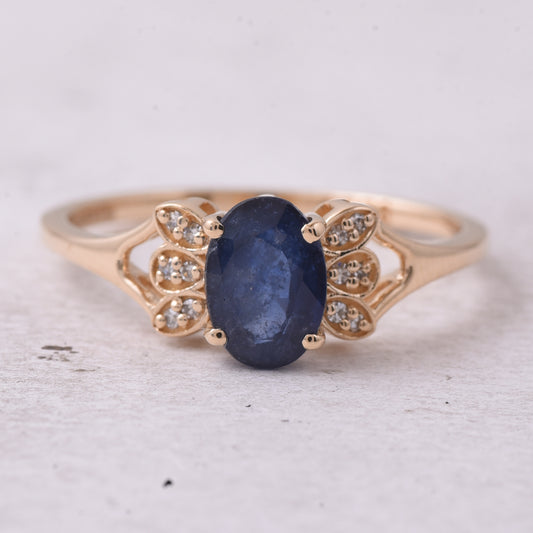 1.35 Ct Oval Mixed Cut Natural Sapphire 14K Gold Ring