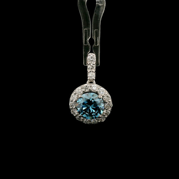 1.70 Carats Blue Lab Grown Diamond 14K Gold Pendant