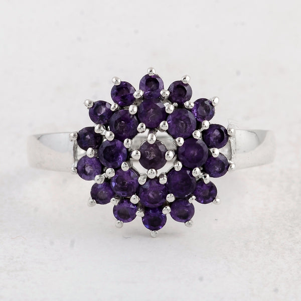 0.97 Ct Round Amethyst 925 Sterling Silver Ring