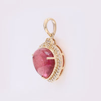 4.02 Ct Pear Cabochon Natural Tourmaline 14K Gold Pendant
