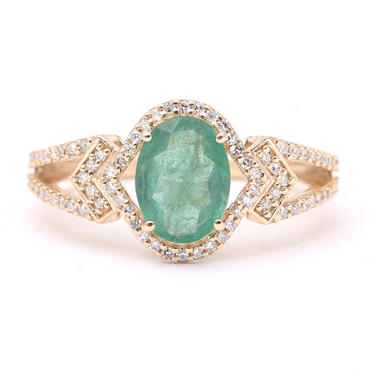1.46 Ct Oval Mixed Cut Natural Emerald 14K Gold Ring