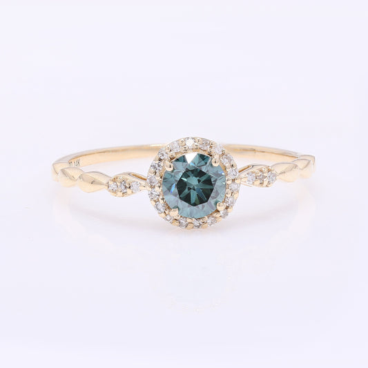 0.54 Ct Round Blue Diamond 14K Gold Ring