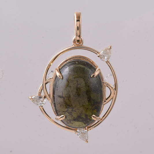 8.22 Ct Oval Cabochon Cut Natural Tourmaline 14K Gold Pendant