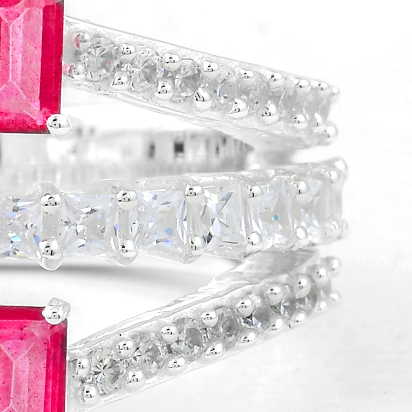 2.70 Ct Octagon Pink Topaz, Cubic Zirconia 925 Sterling Silver Ring