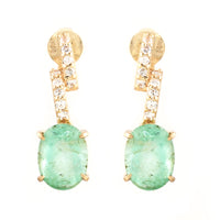 3.27 Ct Oval Emerald 14K Gold Earrings