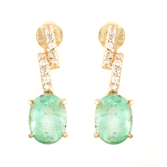 3.27 Ct Oval Emerald 14K Gold Earrings