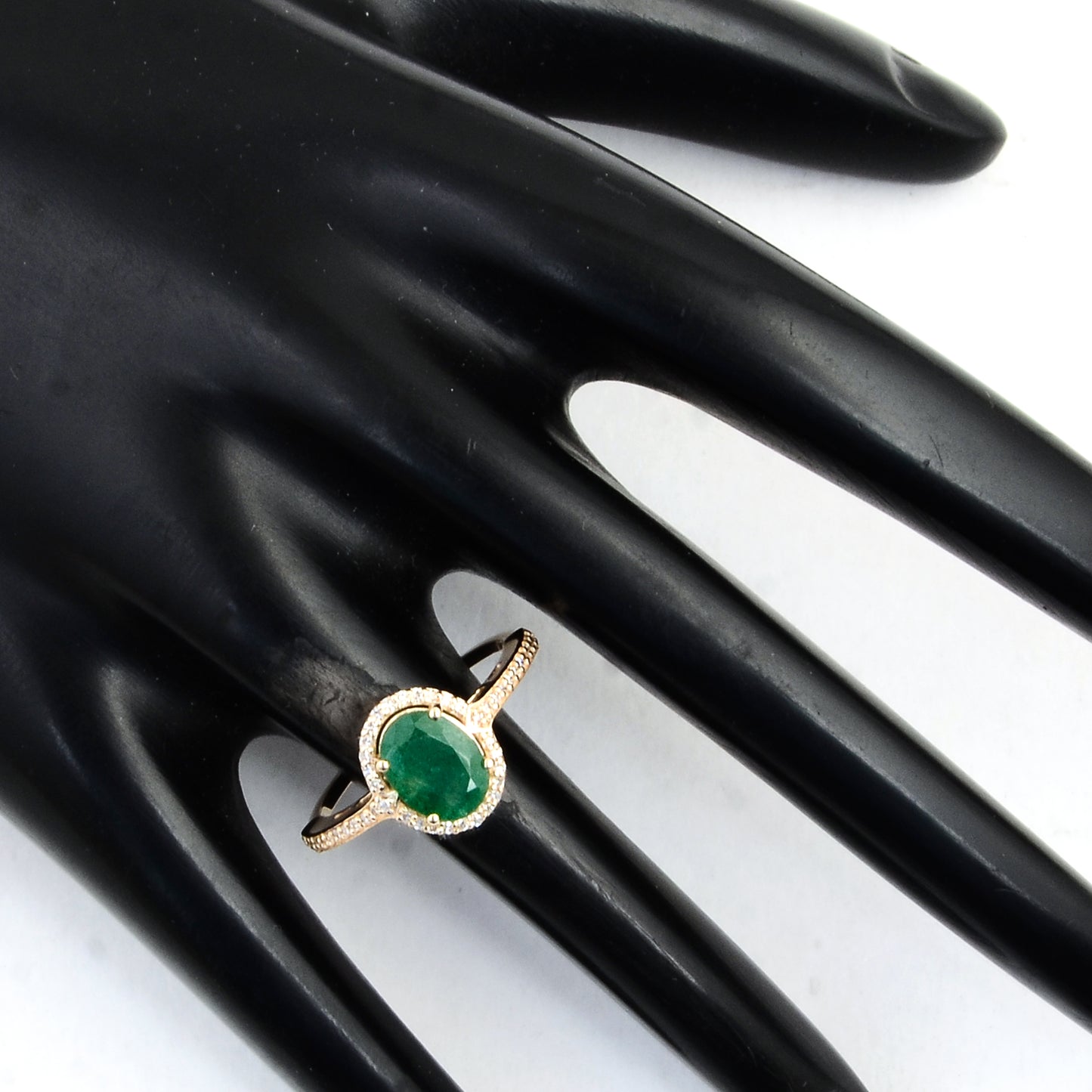 1.22 Ct Oval Mixed Cut Natural Beryl Emerald 14K Gold Ring