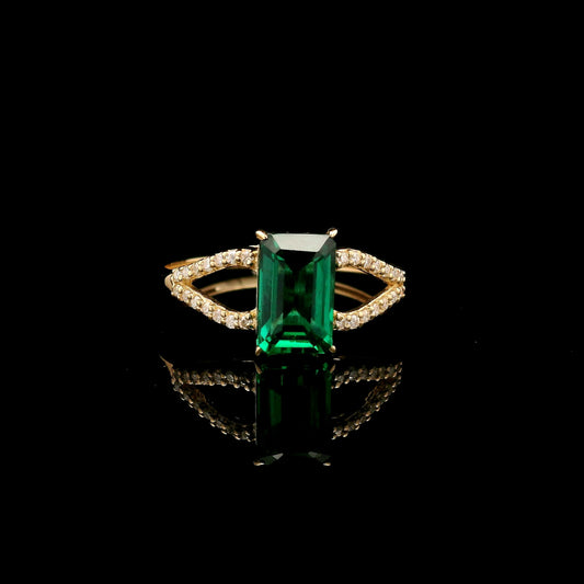 1.37 Ct Emerald Cut Lab Grown Emerald 14K Gold Ring