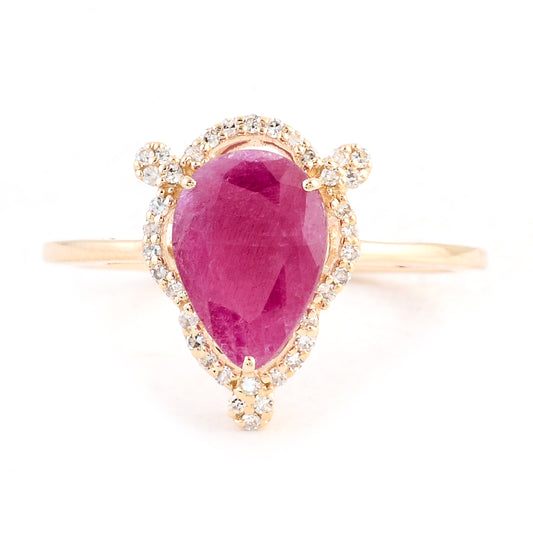 2.15 Ct Pear Mixed Cut Natural Corundum Ruby 14K Gold Ring