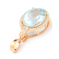3.15 Ct Oval Mixed Cut Natural Aquamarine 14K Gold Pendant