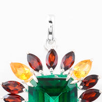 10.03 Ct Octagon Green Topaz, Garnet, Citrine 925 Sterling Silver Pendant