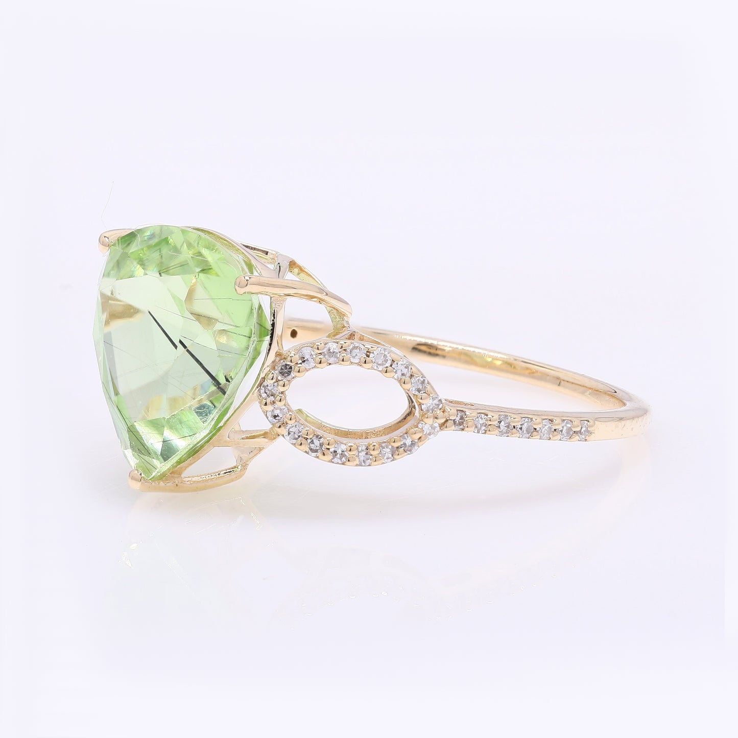 4.36 Ct Pear Mixed Cut Natural Peridot 14K Gold Ring