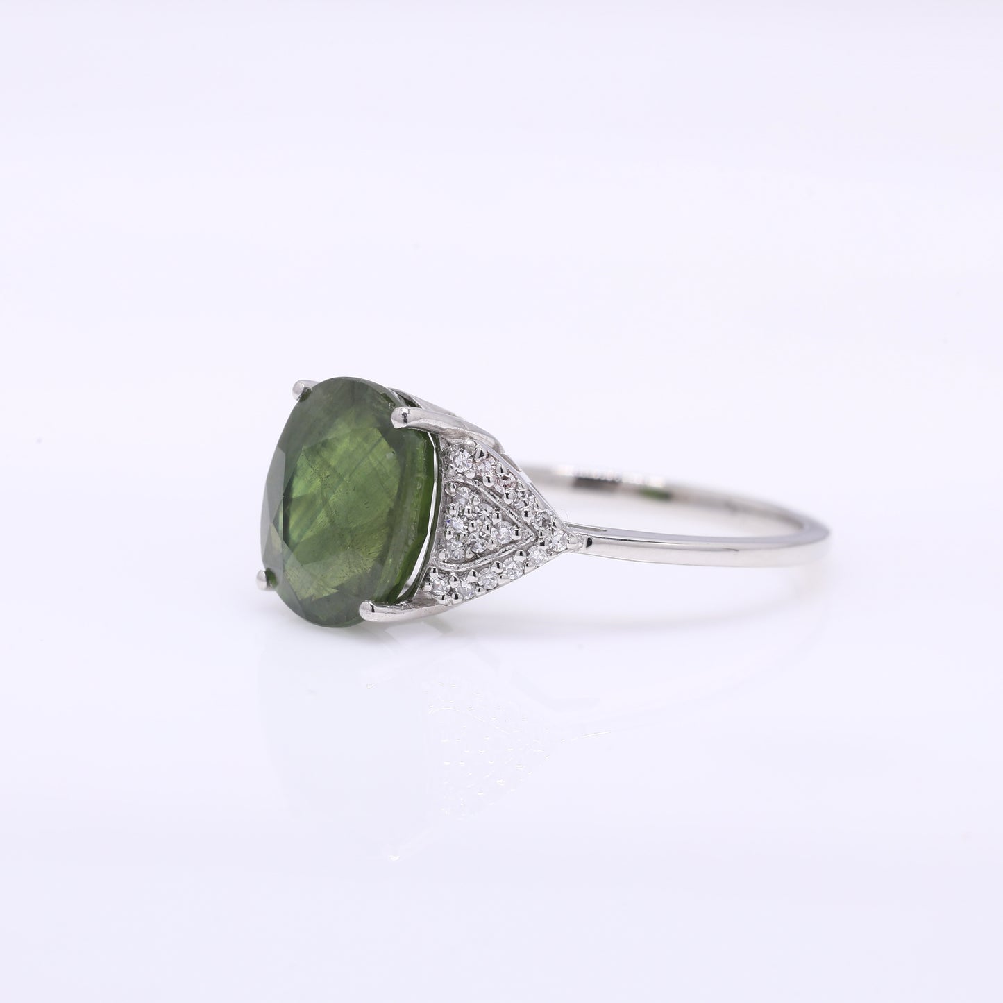 4.45 Ct Oval Mixed Cut Natural Green Sapphire 950 Platinum Ring