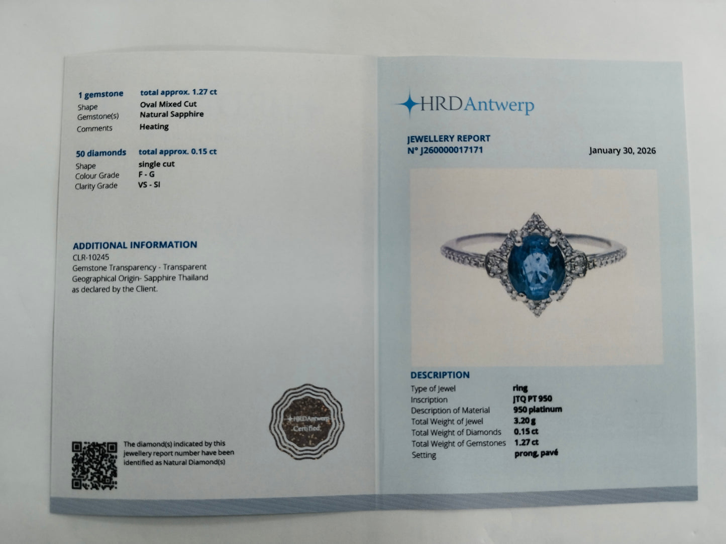 1.42 Ct Oval Mixed Cut Natural Sapphire 950 Platinum Ring