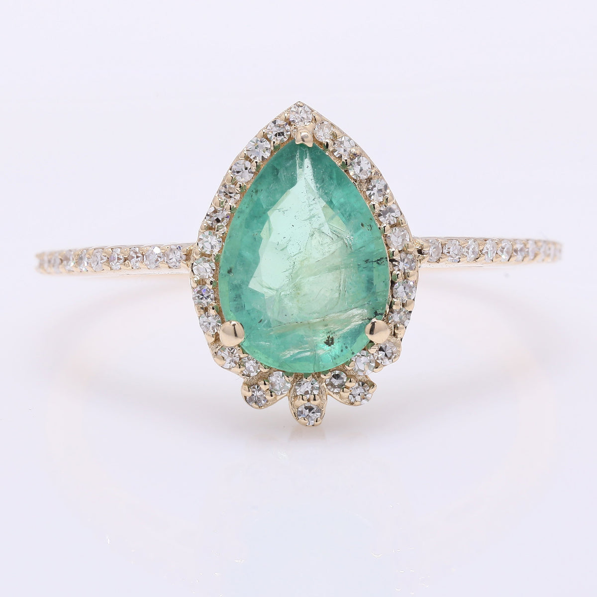 1.47 Ct Pear Mixed Cut Natural Emerald 14K Gold Ring