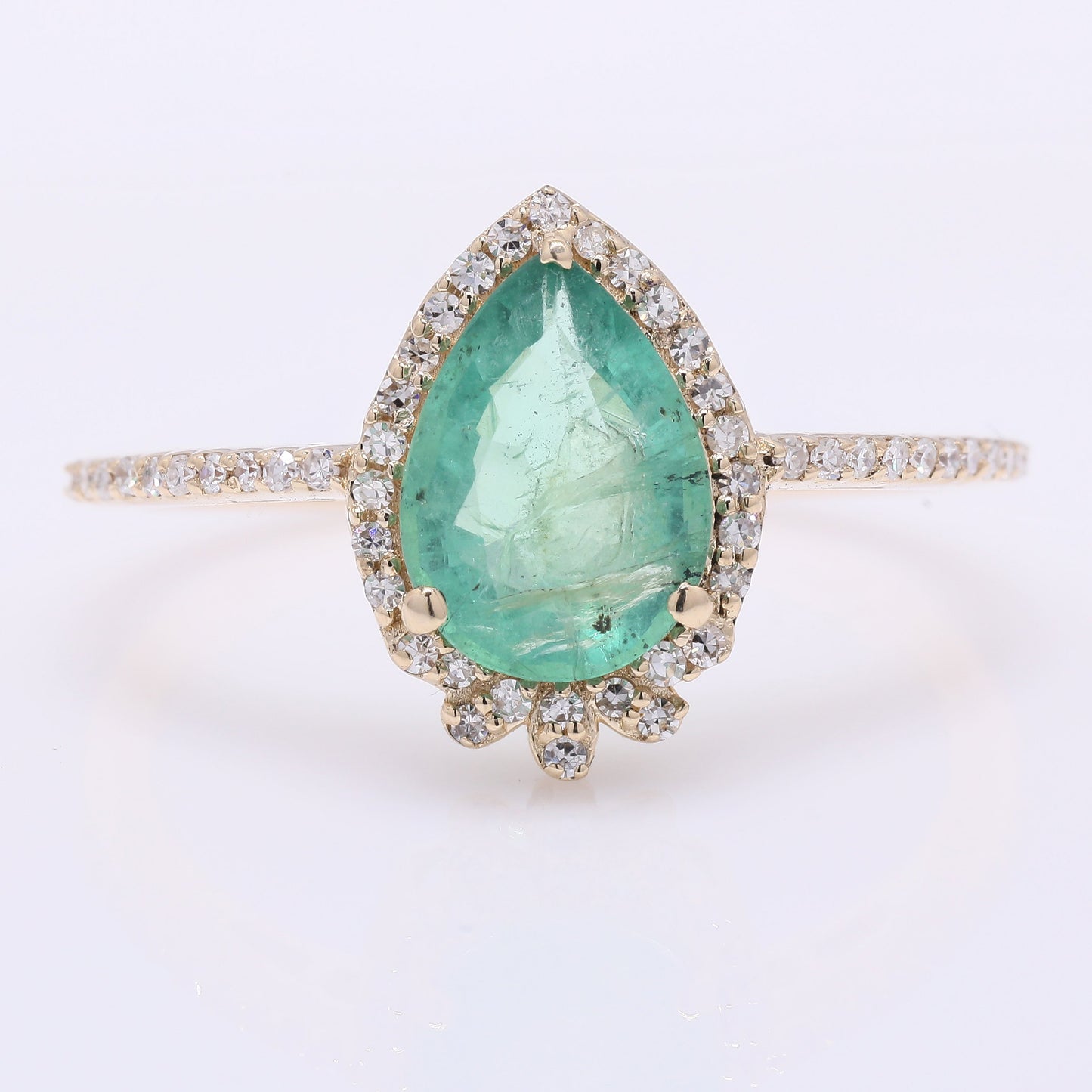 1.47 Ct Pear Mixed Cut Natural Emerald 14K Gold Ring