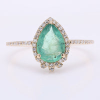 1.47 Ct Pear Mixed Cut Natural Emerald 14K Gold Ring