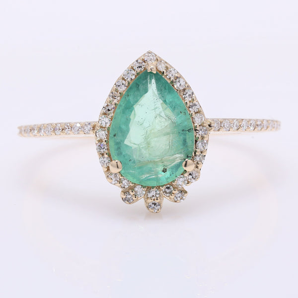 1.47 Ct Pear Mixed Cut Natural Emerald 14K Gold Ring
